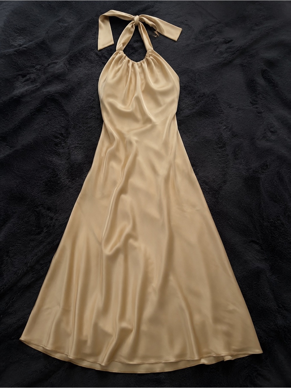 Halter Neck Satin Slip Dress in Champagne